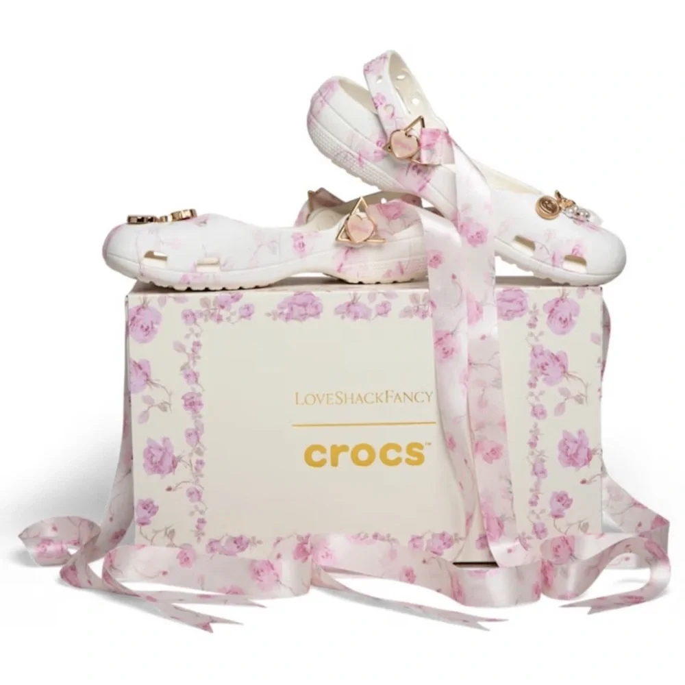 LOVESHACKFANCY x CROCS Romantic Rose Pink Floral Ribbon Mary Jane Ballet Flats 9 - Picture 13 of 15